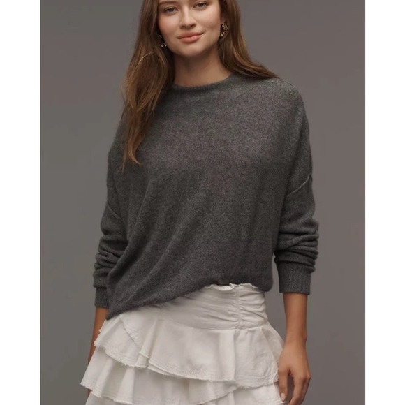 Anthropologie Pilcro Alani 100% Cashmere Sweater Medium Boxy Mock Pullover Gray - Picture 1 of 10